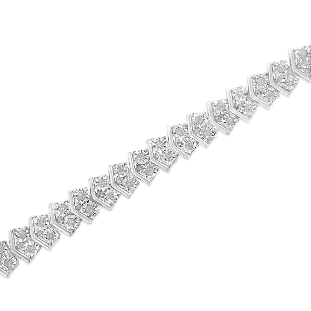 Pulsera de tenis de plata de ley .925 de 1,0 Cttw con diseño de espiga y 2 flechas entrelazadas (color I-J, claridad I3) - 7 pulgadas