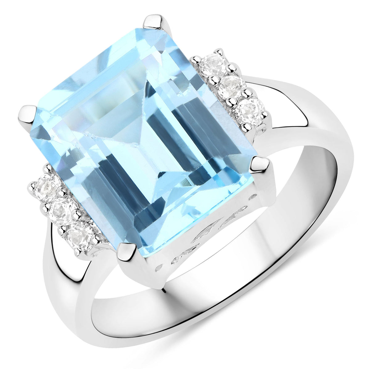 Anillo de plata de ley .925 con topacio azul genuino y topacio blanco de 4,89 quilates