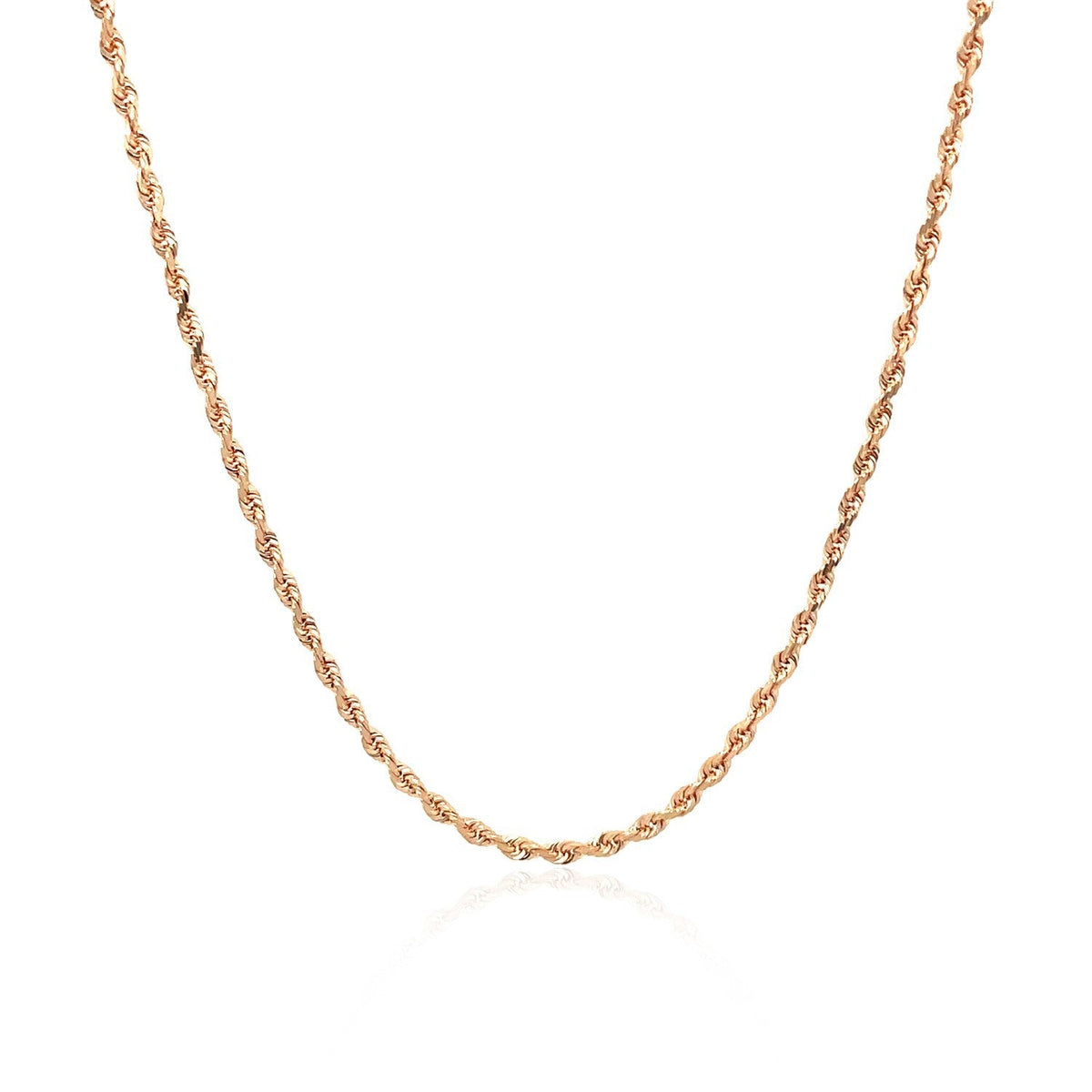 Cadena de cuerda sólida de oro rosa de 14k con corte de diamante de 1.5mm