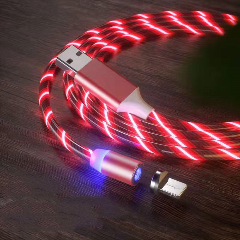Streamer Magnetic LED Fast-Charge Cable – 3-in-1 USB-C • Micro-USB • Lightning with Colorful LED Glow (1 m / 2 m)