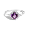 10K White Gold Purple Amethyst and 1/10 Cttw Diamond Halo Ring