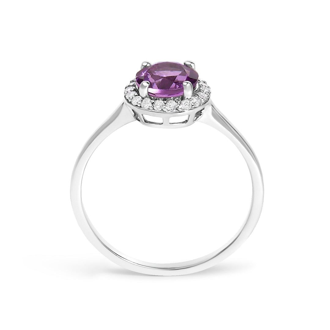 10K White Gold Purple Amethyst and 1/10 Cttw Diamond Halo Ring