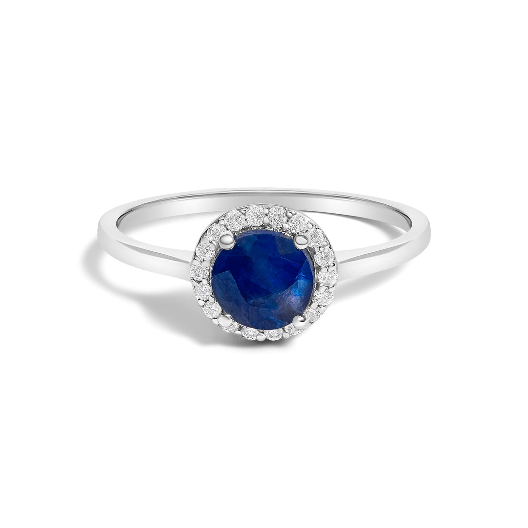 10K White Gold Purple Amethyst and 1/10 Cttw Diamond Halo Ring