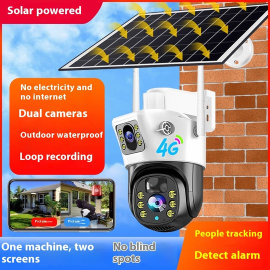 Solar Home Surveillance Camera Dual-screen Outdoor Wifi4g Intelligent Network