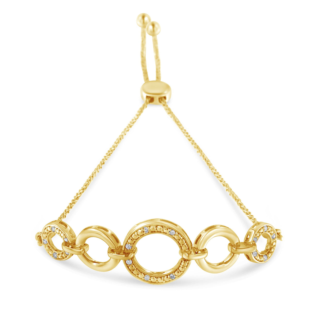 Pulsera bolo ajustable de 10 quilates de oro amarillo sobre plata esterlina .925 con diseño de círculo abierto infinito graduado con acento de diamante (color H-I, claridad I2-I3) de 6 a 9 pulgadas