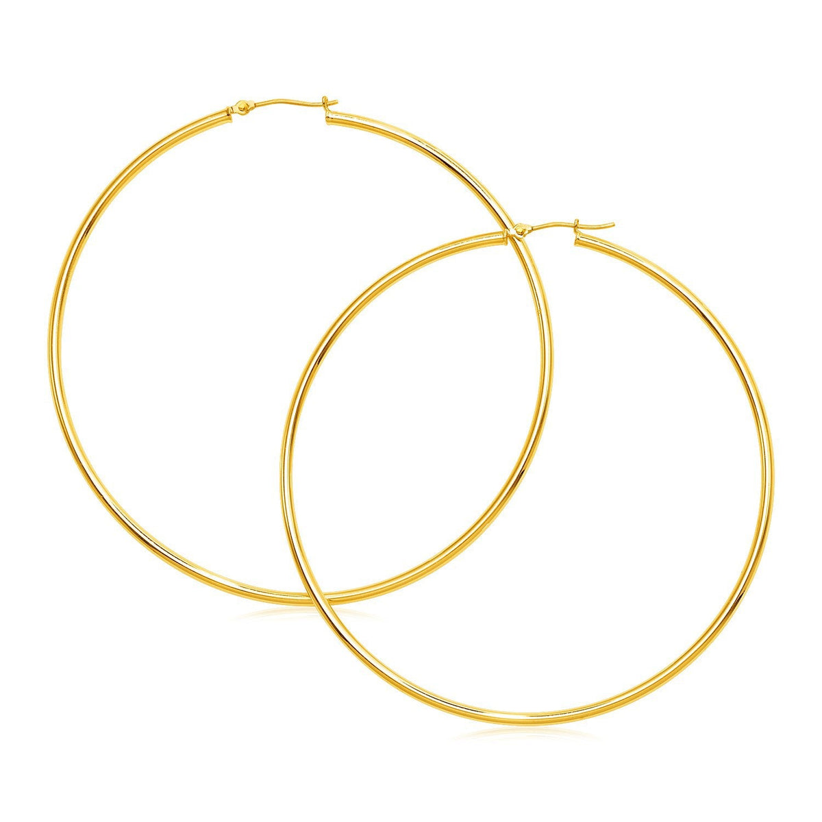 Pendientes de aro grandes pulidos de oro amarillo de 14k