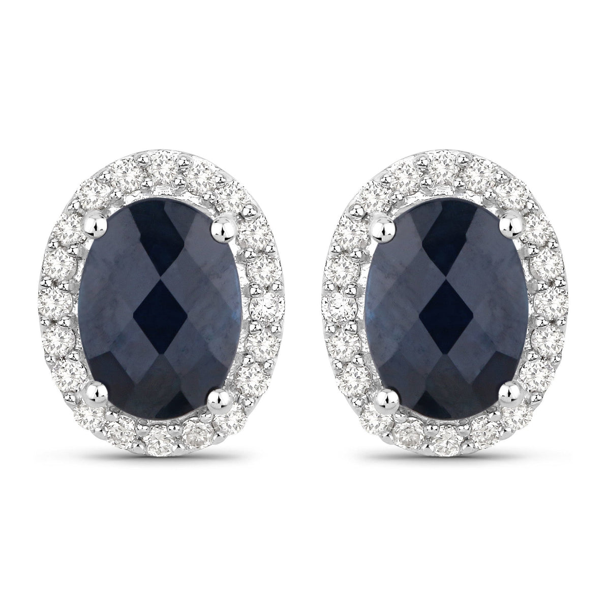 Pendientes de oro blanco de 14 quilates con zafiro azul auténtico de 2,16 quilates y diamantes blancos