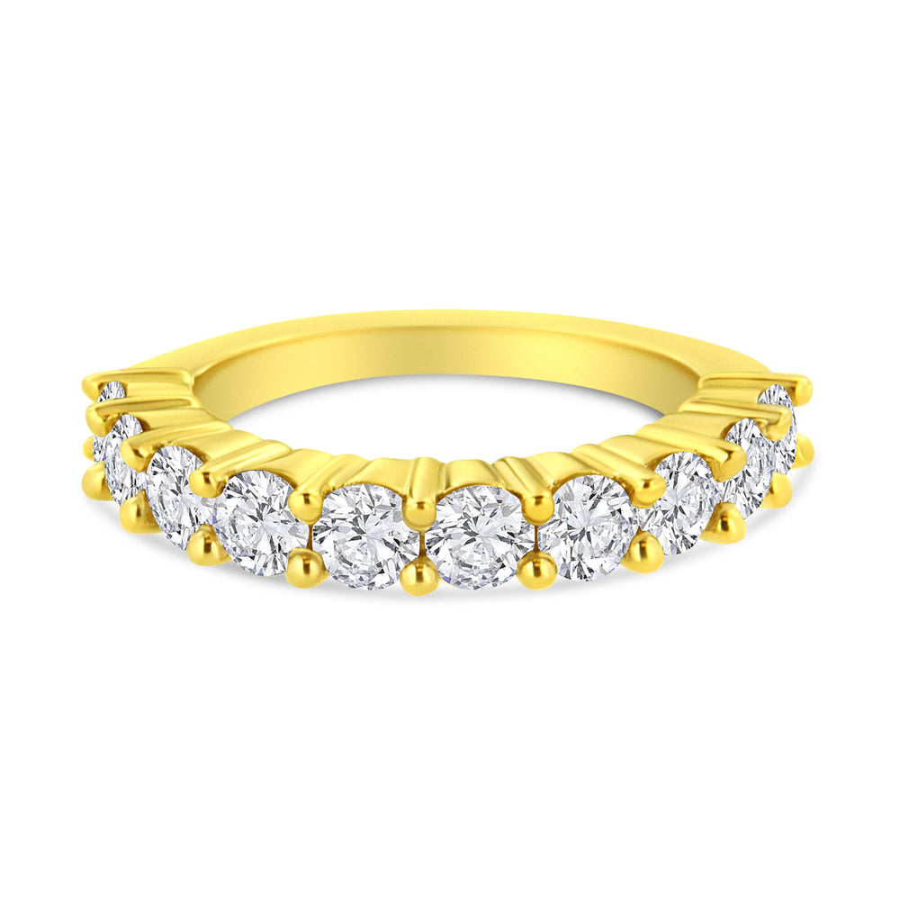 14K Yellow Gold Plated .925 Sterling Silver 2.0 Cttw Round Brilliant Cut Diamond 10 Stone Anniversary Band Ring (J-K Color, I1-I2 Clarity) - Size 7