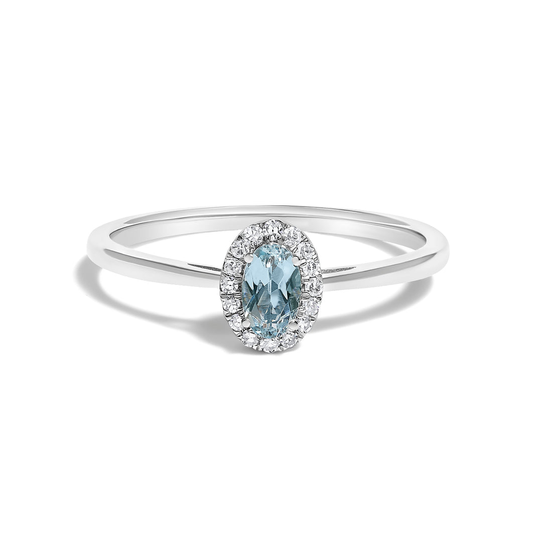 10K White Gold 5X3MM Oval Purple Amethyst and Diamond Accent Halo Ring (I-J Color, I1-I2 Clarity) - Ring Size 6.5