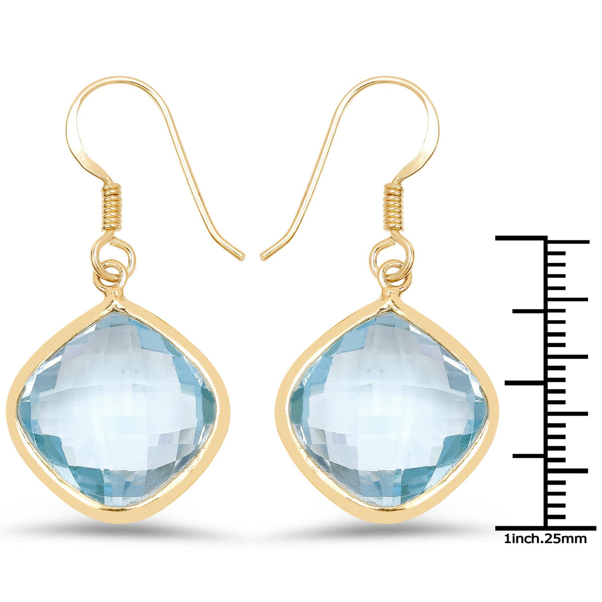 Pendientes de plata esterlina .925 con topacio azul genuino de 29.00 quilates y baño de oro amarillo de 14 quilates