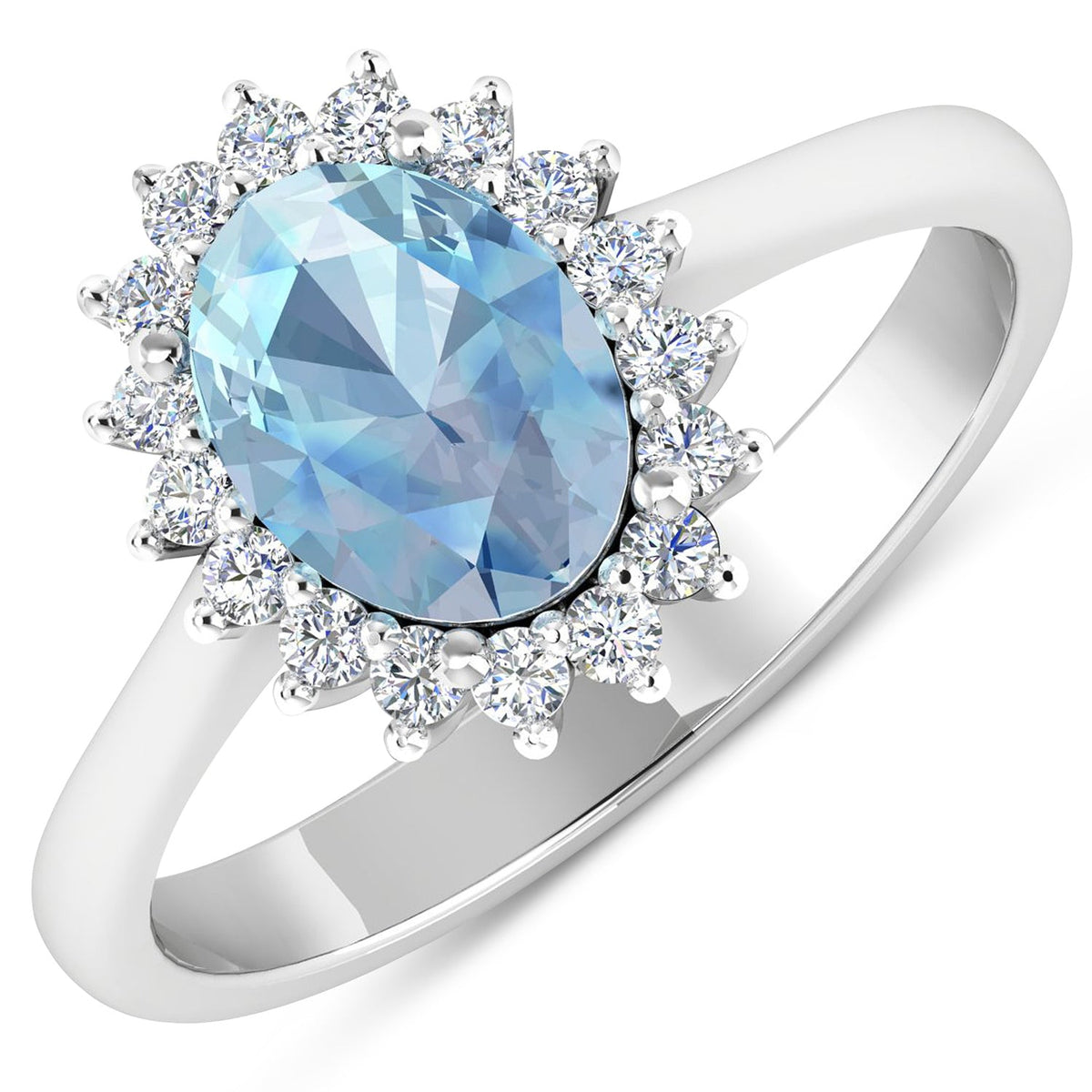 Anillo de oro blanco de 14K con aguamarina auténtica de 1,62 quilates y diamantes blancos