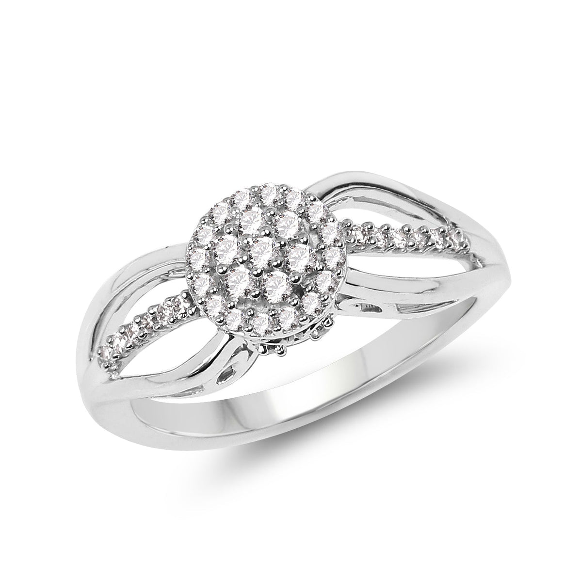 Anillo de oro blanco de 14 quilates con diamante blanco auténtico de 0,25 quilates (color E-F, claridad SI)