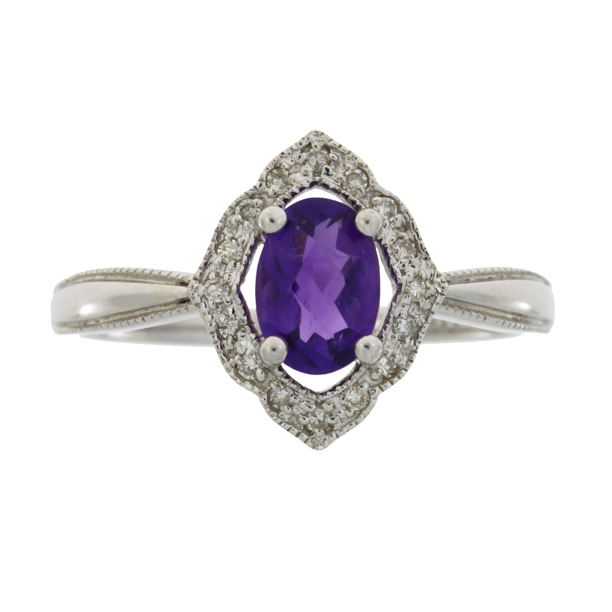 Anillo de amatista y diamantes natural de 1,06 ct en oro blanco de 14 kt