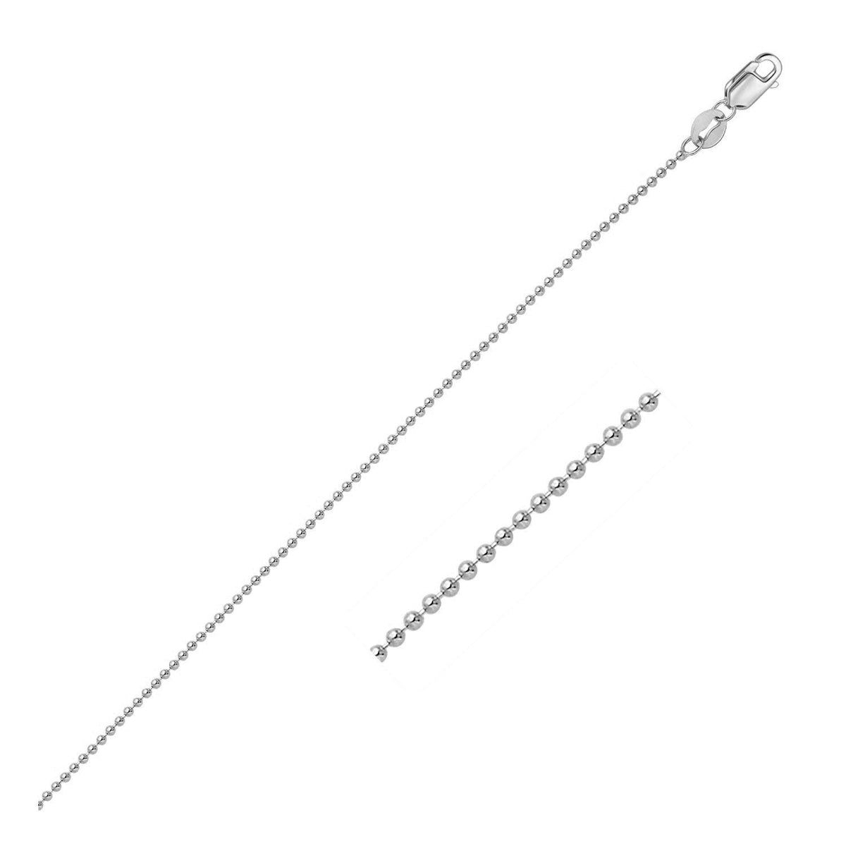 Cadena de bolas de oro blanco de 14k de 1.0mm