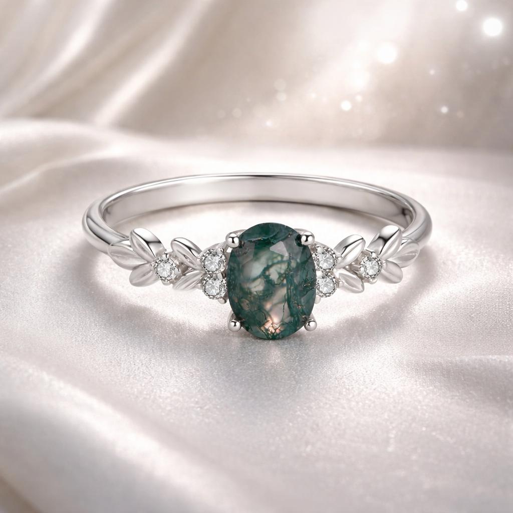 Anillo Colgante de Ágata y Circonita Cúbica de Plata de Ley 925 Talla 6 para Mujer