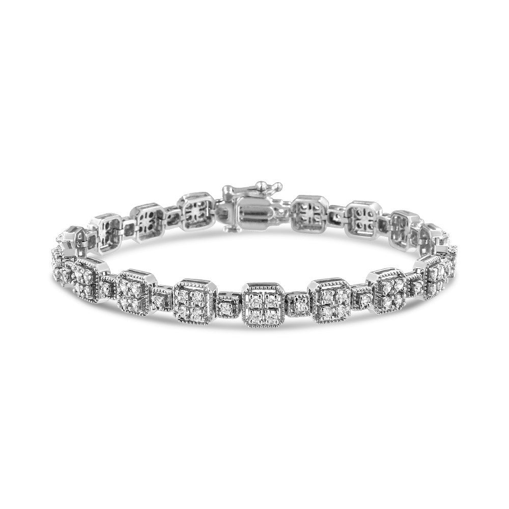Pulsera de eslabones cuadrados con diamantes de oro blanco de 10 quilates y 2,0 quilates de peso total (color J-K, claridad I2-I3) - 7,25 pulgadas