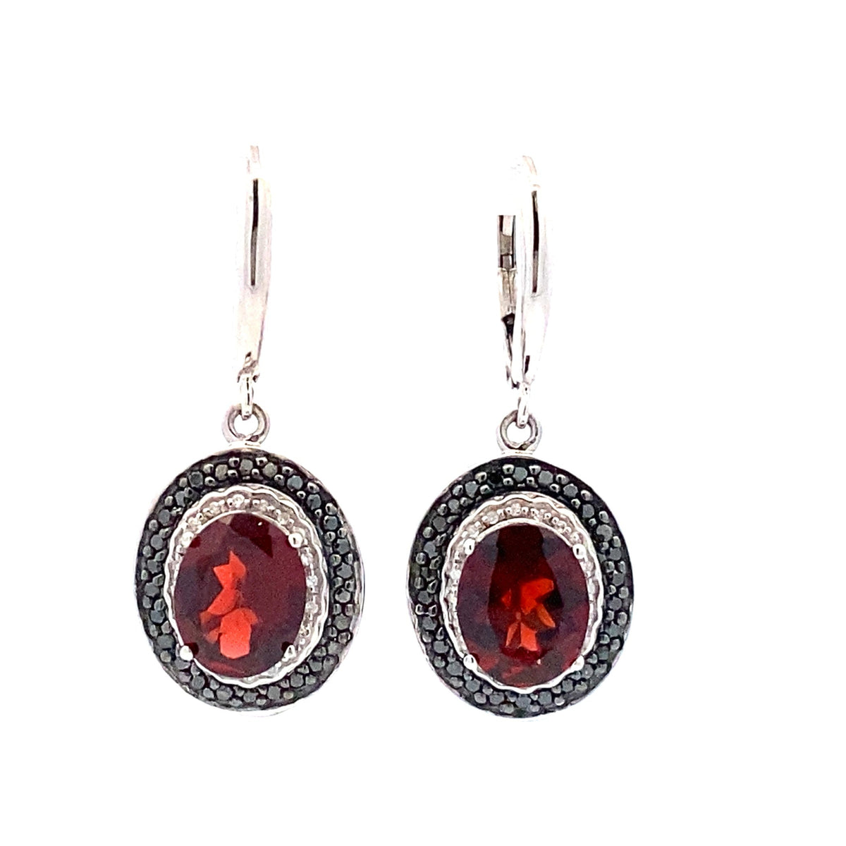 Pendientes colgantes de plata de ley con granate y diamantes de 0,38 qt