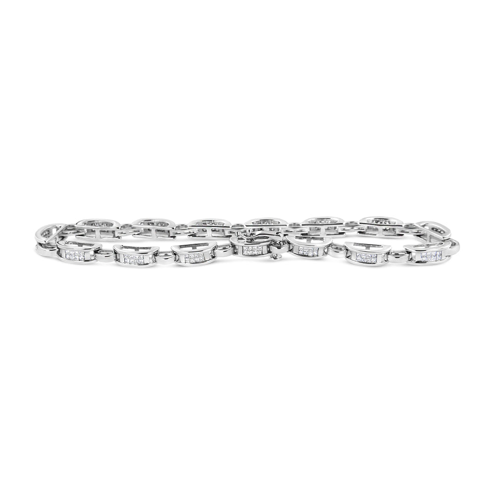 Pulsera de eslabones con diamantes de corte princesa de 1,00 quilates en oro blanco de 14 quilates (color I-J, claridad I1-I2) - Talla 7,25