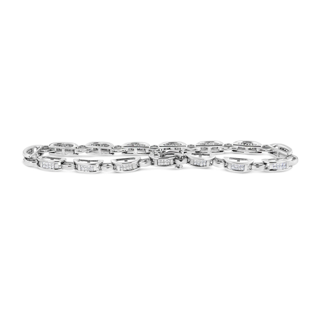 Pulsera de eslabones con diamantes de corte princesa de 1,00 quilates en oro blanco de 14 quilates (color I-J, claridad I1-I2) - Talla 7,25