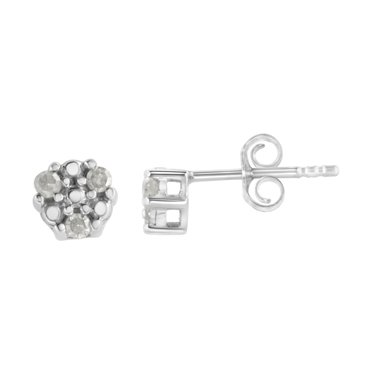 Pendientes de tuerca de plata esterlina .925 con 1/10 cttw de diamantes redondos en engaste de garra (Color I-J, Claridad I3)