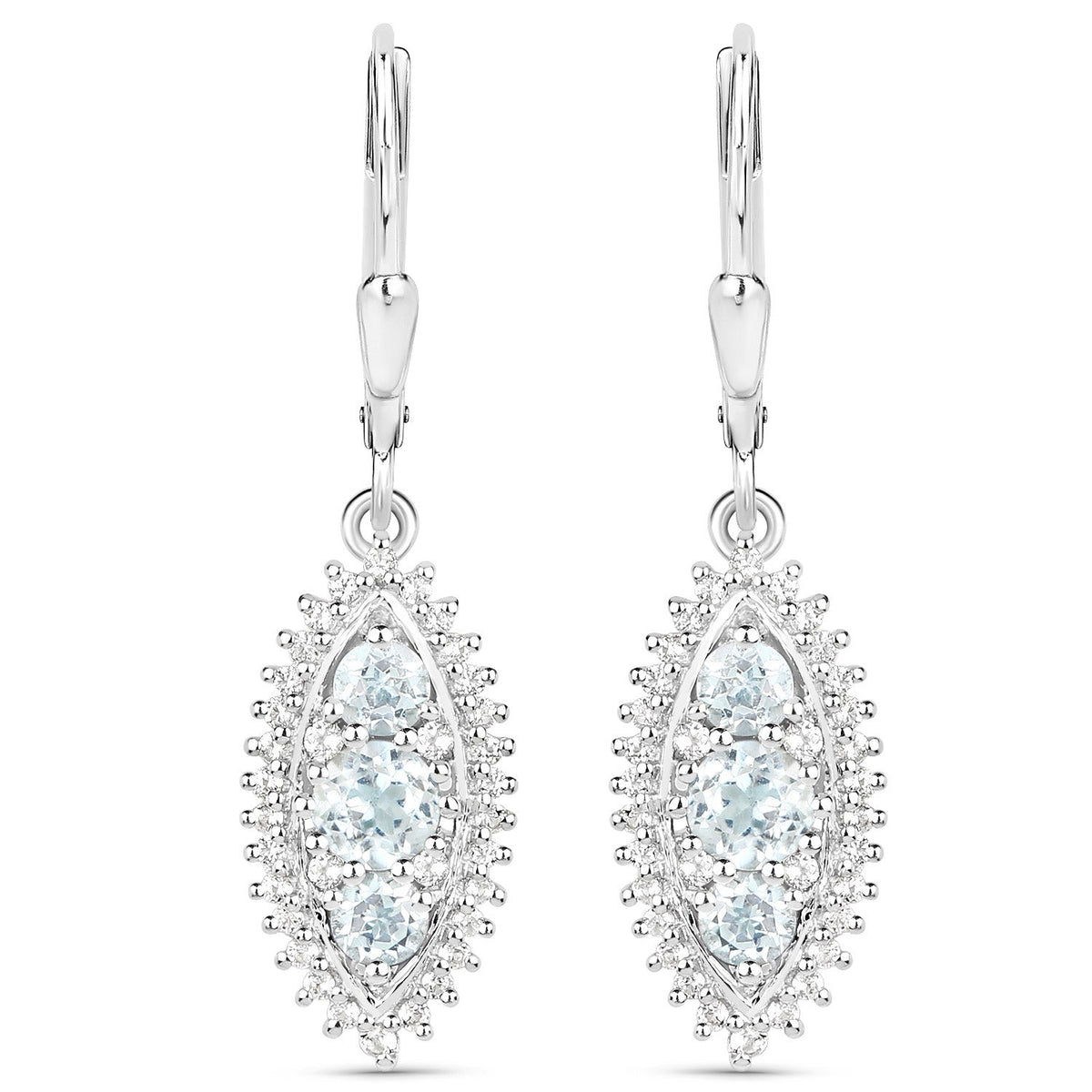 4.50 Carat Genuine Blue Topaz and White Topaz .925 Sterling Silver 3 Piece Jewelry Set (Ring, Earrings, and Pendant w/ Chain)