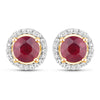 1.22 Carat Genuine Ruby and White Diamond 14K Yellow Gold Earrings