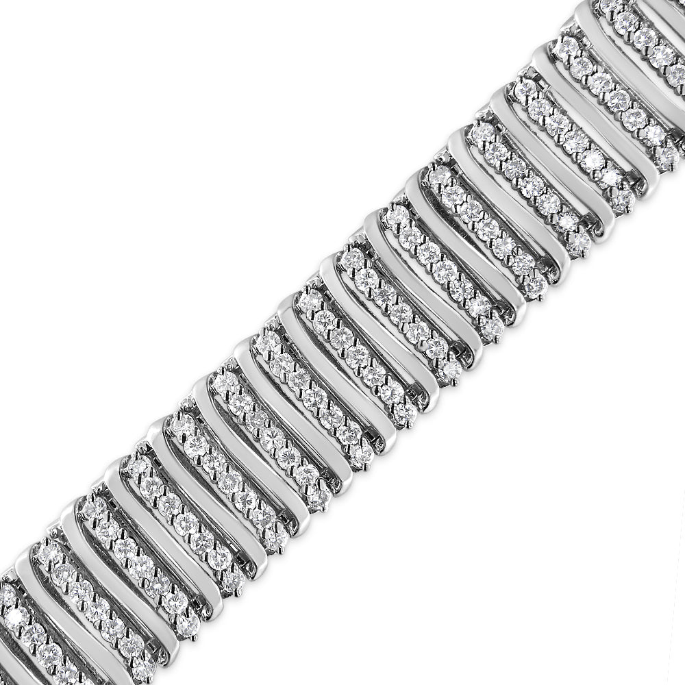 Pulsera de tenis de plata de ley .925 de 8.5 Cttw de diamante con 7 filas de galones "S" y eslabones curvos (color I-J, claridad I1-I2) - 7.25"