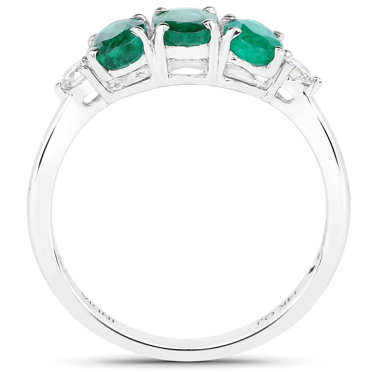 Anillo de oro blanco de 14K con esmeralda zambiana auténtica de 1.14 quilates y diamantes blancos