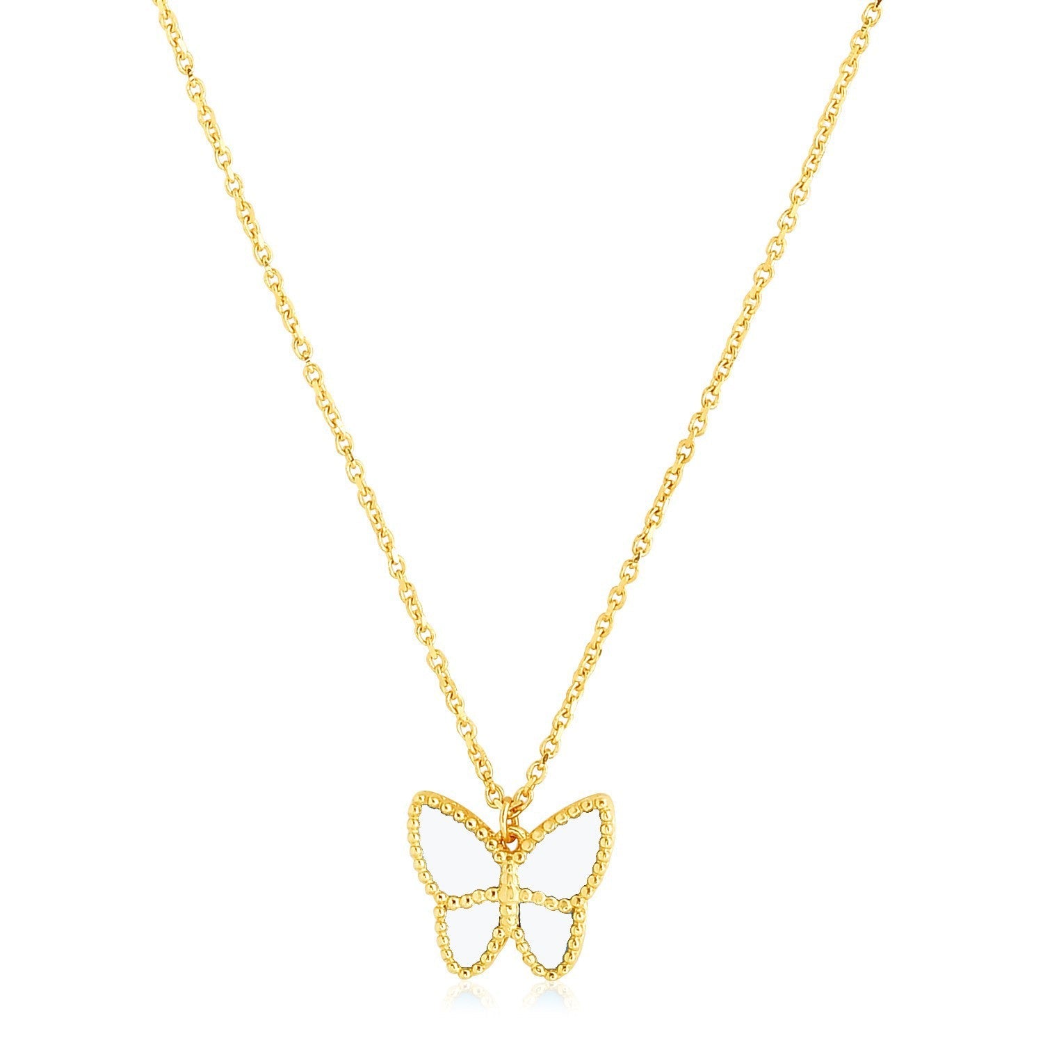 Collar de pasta de perlas con mariposa de oro amarillo de 14k de alto brillo