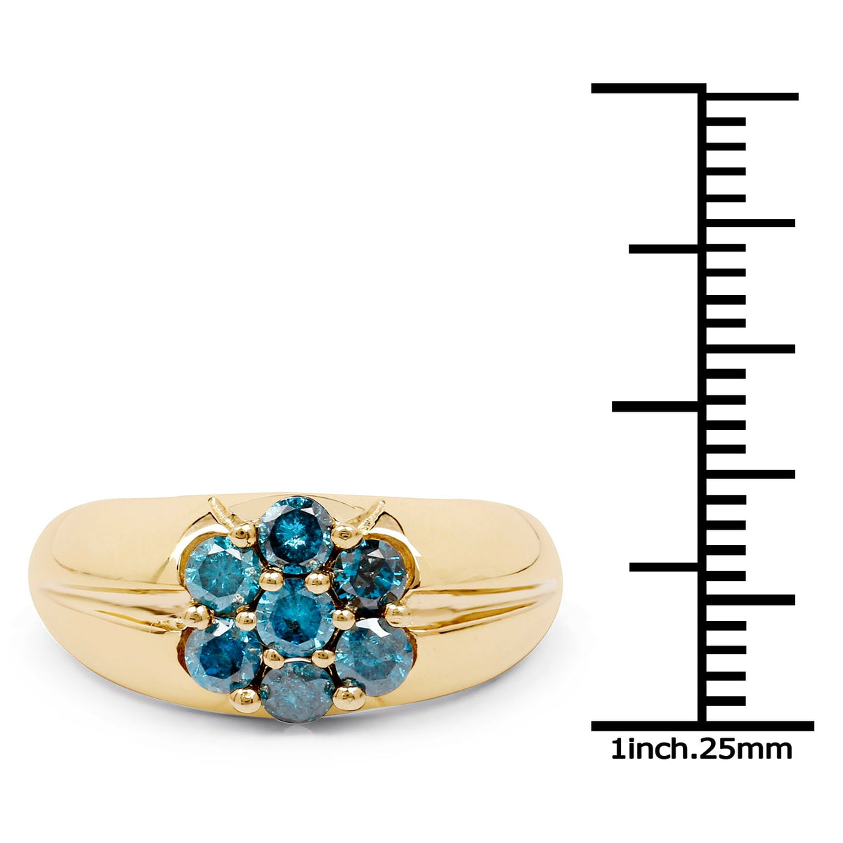 Anillo de plata esterlina .925 de 0.98 quilates con diamante azul auténtico, chapado en oro amarillo de 14K