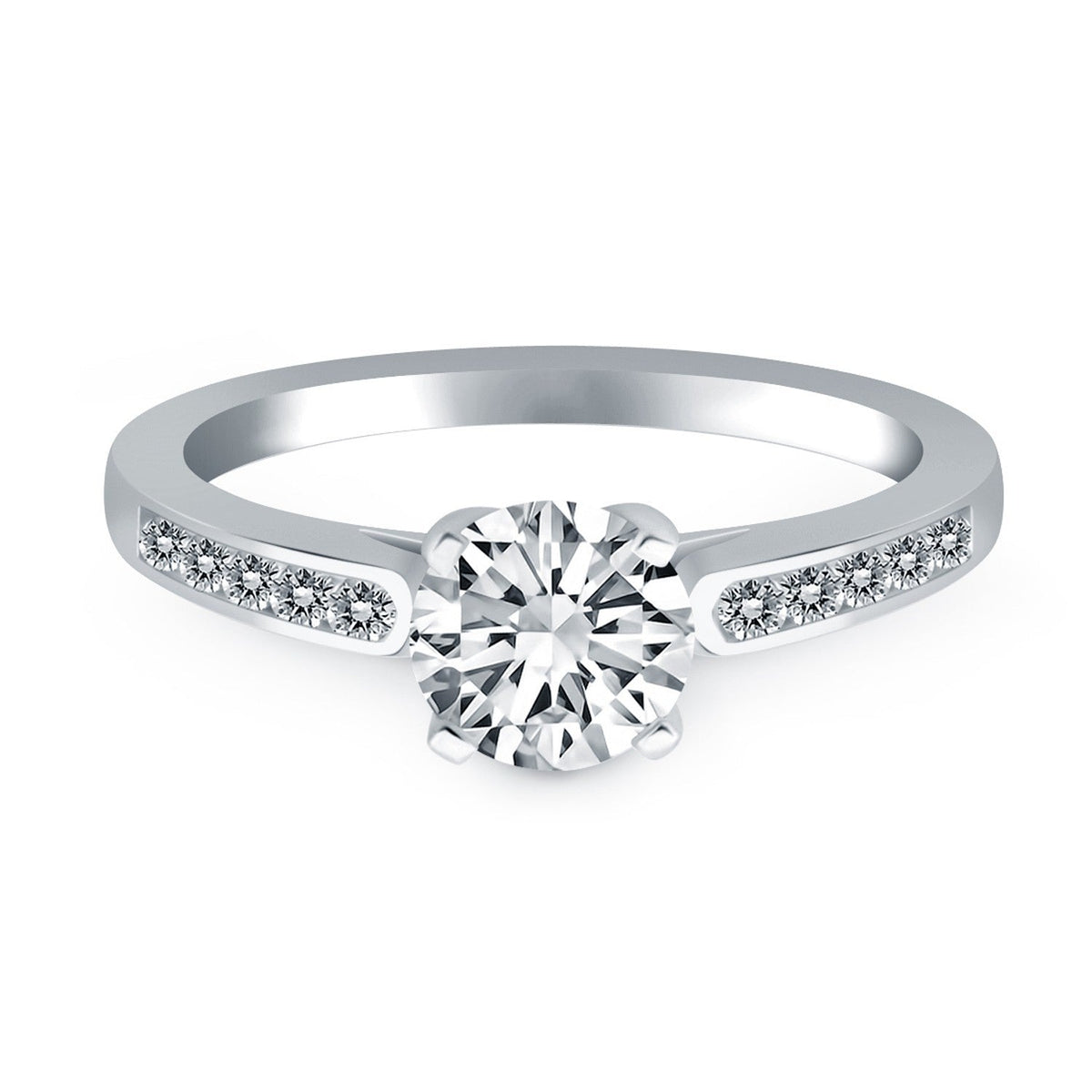 Anillo de compromiso tipo catedral con diamantes y engaste de canal de oro blanco de 14k
