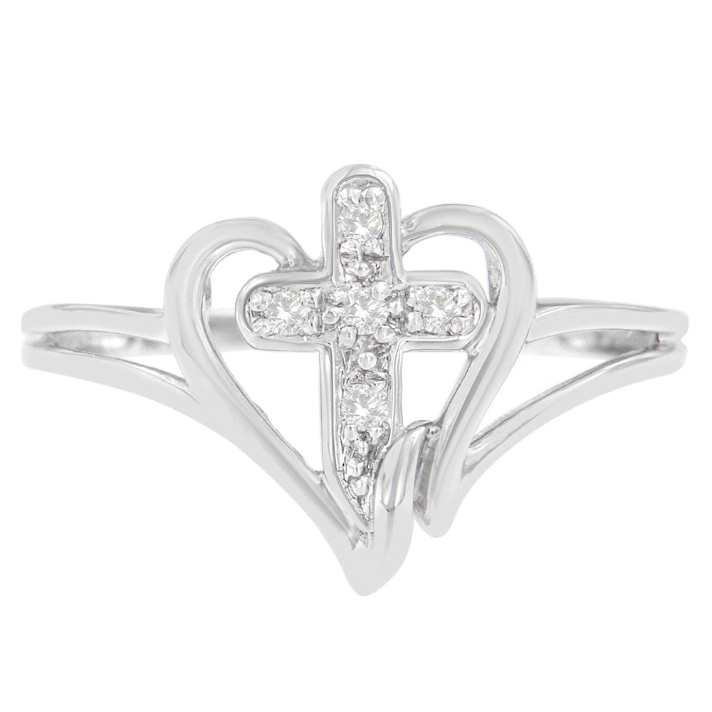 10K White Gold Diamond-Accented Cross & Open Heart Promise Fashion Ring (H-I Color, I1-I2 Clarity) - Size 7