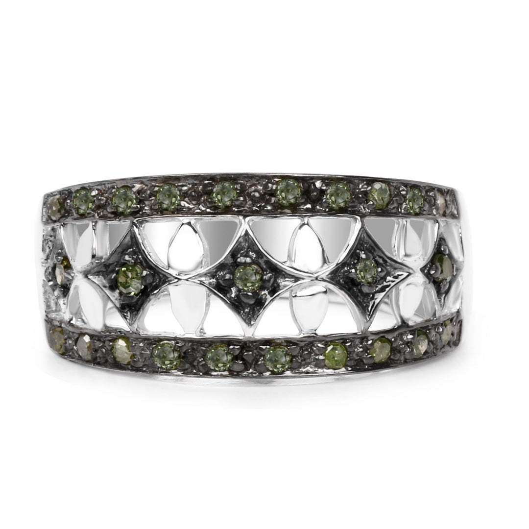 Anillo de plata de ley .925 con diamante verde auténtico de 0.32 quilates