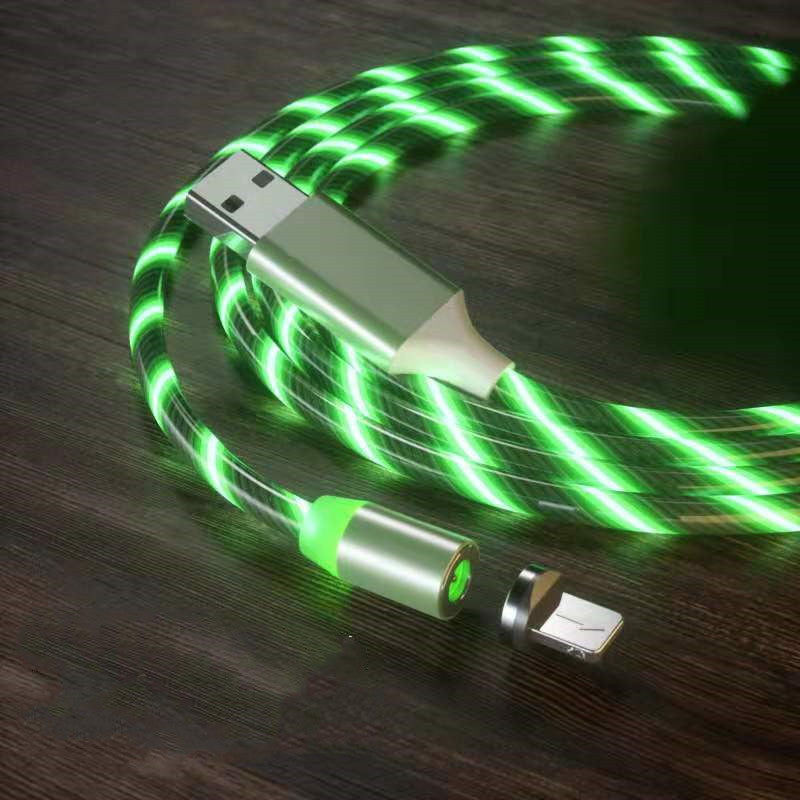 Streamer Magnetic LED Fast-Charge Cable – 3-in-1 USB-C • Micro-USB • Lightning with Colorful LED Glow (1 m / 2 m)