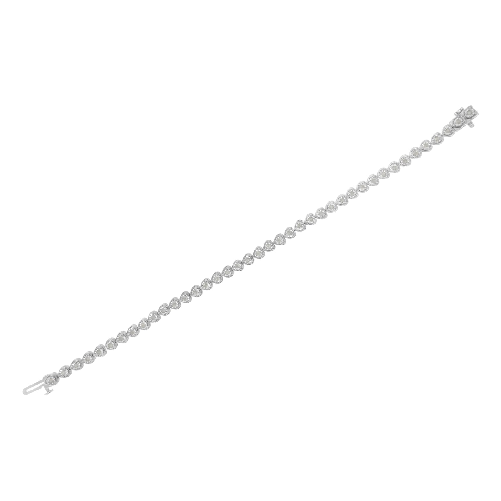 Pulsera de tenis de plata de ley .925 con diseño de eslabones de corazón de diamante de 1.0 quilates en total, engaste Miracle, 7" (color I-J, claridad I2-I3)