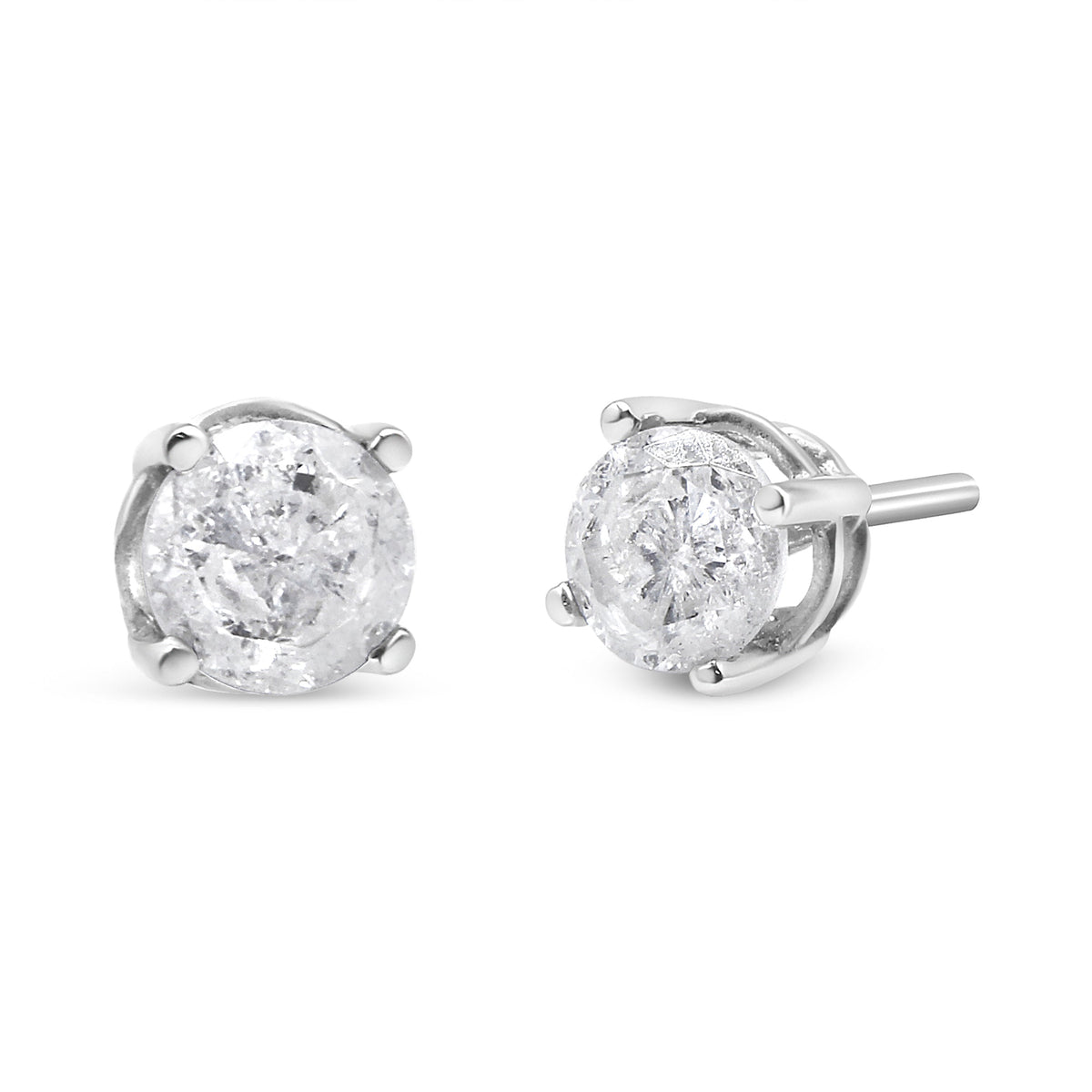 Pendientes clásicos de tuerca de oro blanco de 14K con diamante cultivado de 3/4 Cttw y 4 puntas (color F-G, claridad VS2-SI1)