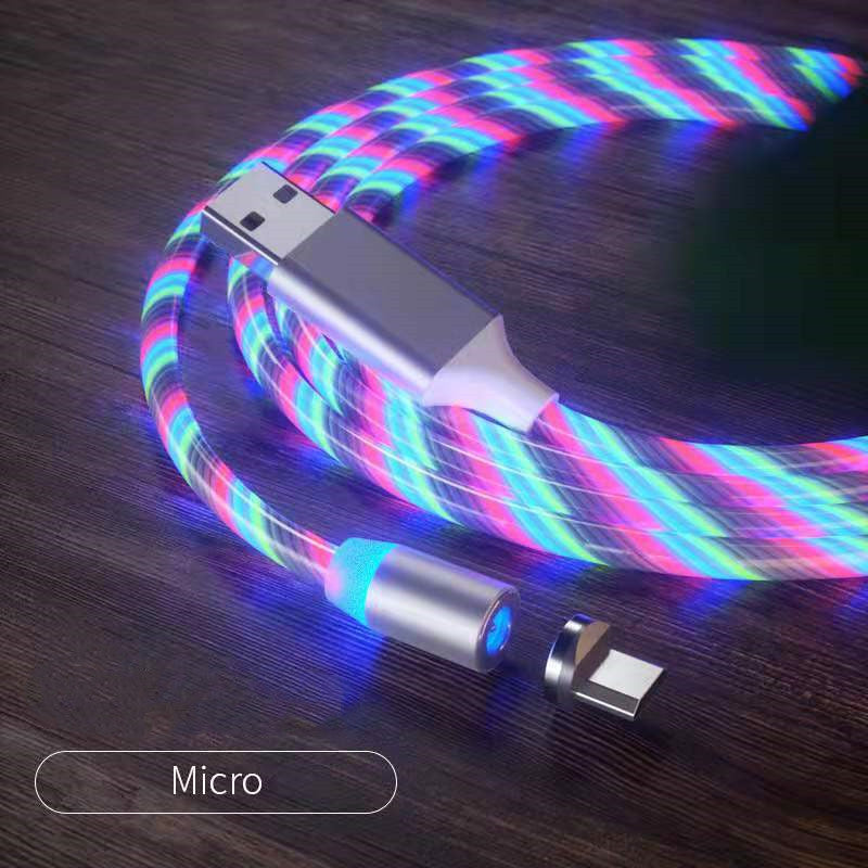 Streamer Magnetic LED Fast-Charge Cable – 3-in-1 USB-C • Micro-USB • Lightning with Colorful LED Glow (1 m / 2 m)