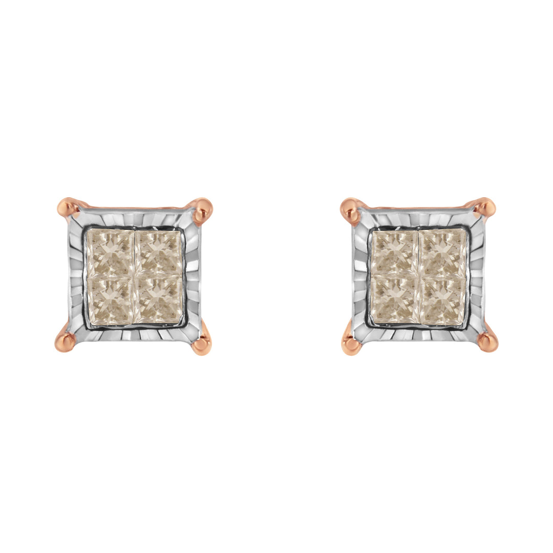 10K Two-Toned Princess-Cut Composite Diamond Stud Earrings (1/2 cttw, J-K Color, I1-I2 Clarity)