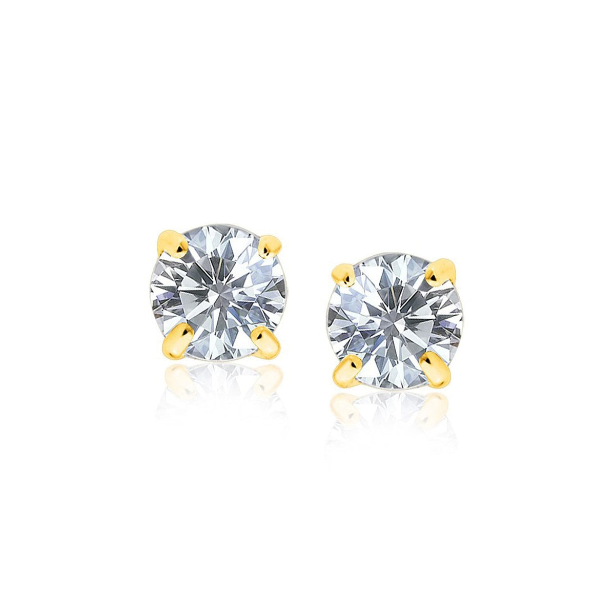 Pendientes de oro amarillo de 14k con circonita cúbica facetada de tonalidad blanca