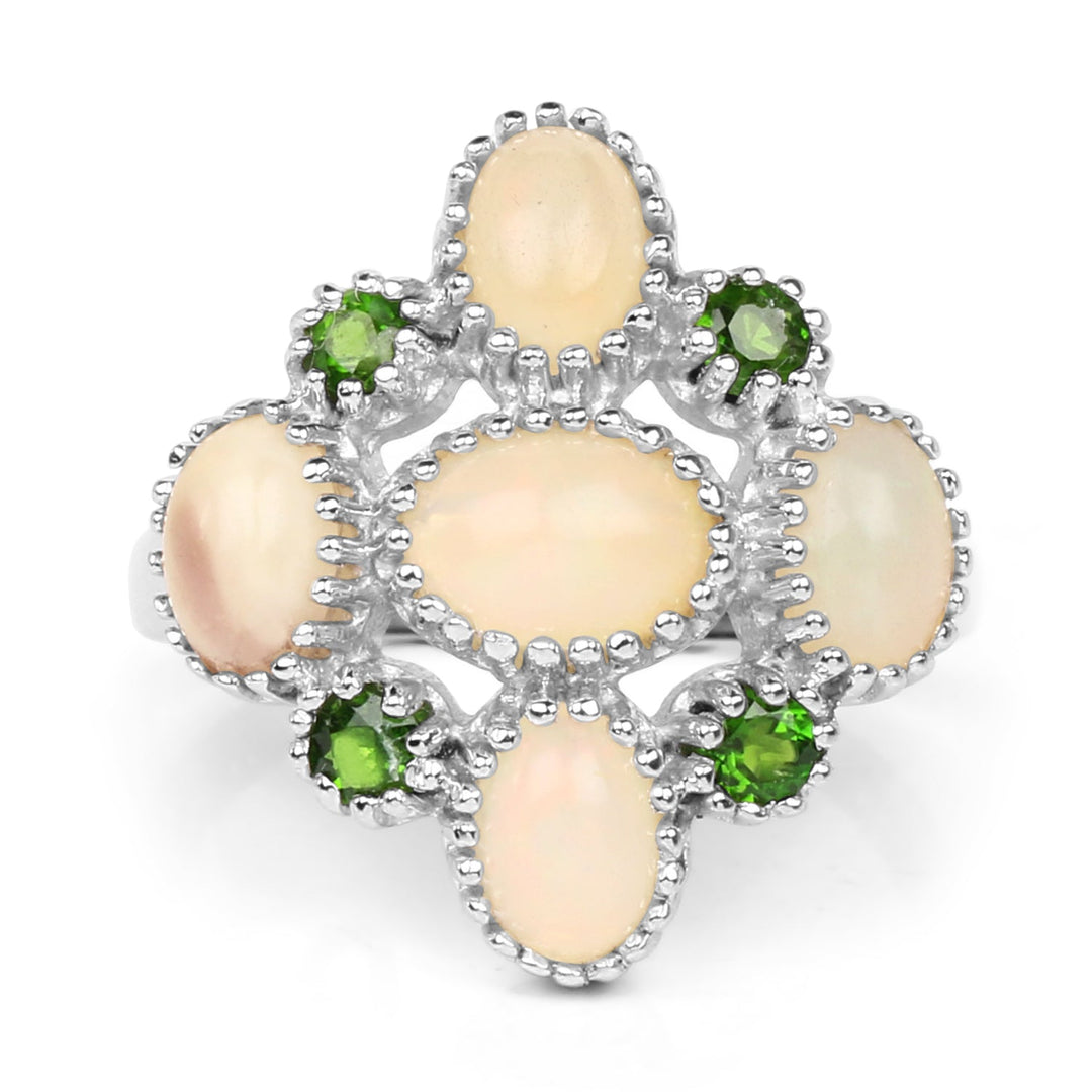 1.90 Carat Genuine Ethiopian Opal and Chrome Diopside .925 Sterling Silver Ring