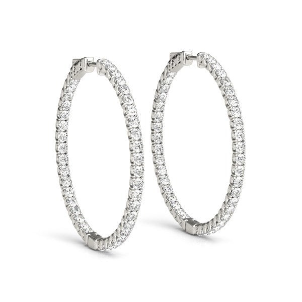 Pendientes de aro de oro blanco de 14 quilates con diamantes engastados en garra compartida (2 quilates en total)