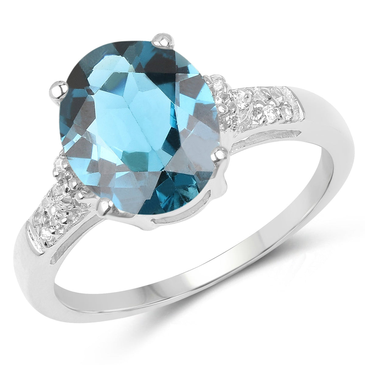Anillo de plata de ley .925 con topacio azul de Londres genuino de 2.64 quilates y topacio blanco