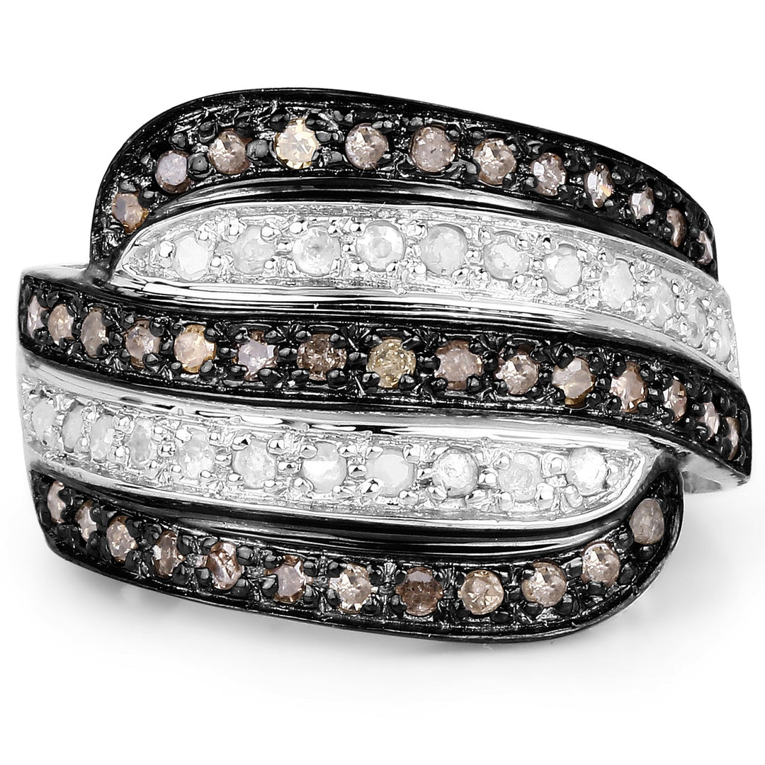 0.80 Carat Genuine Brown Diamond and White Diamond .925 Sterling Silver Ring