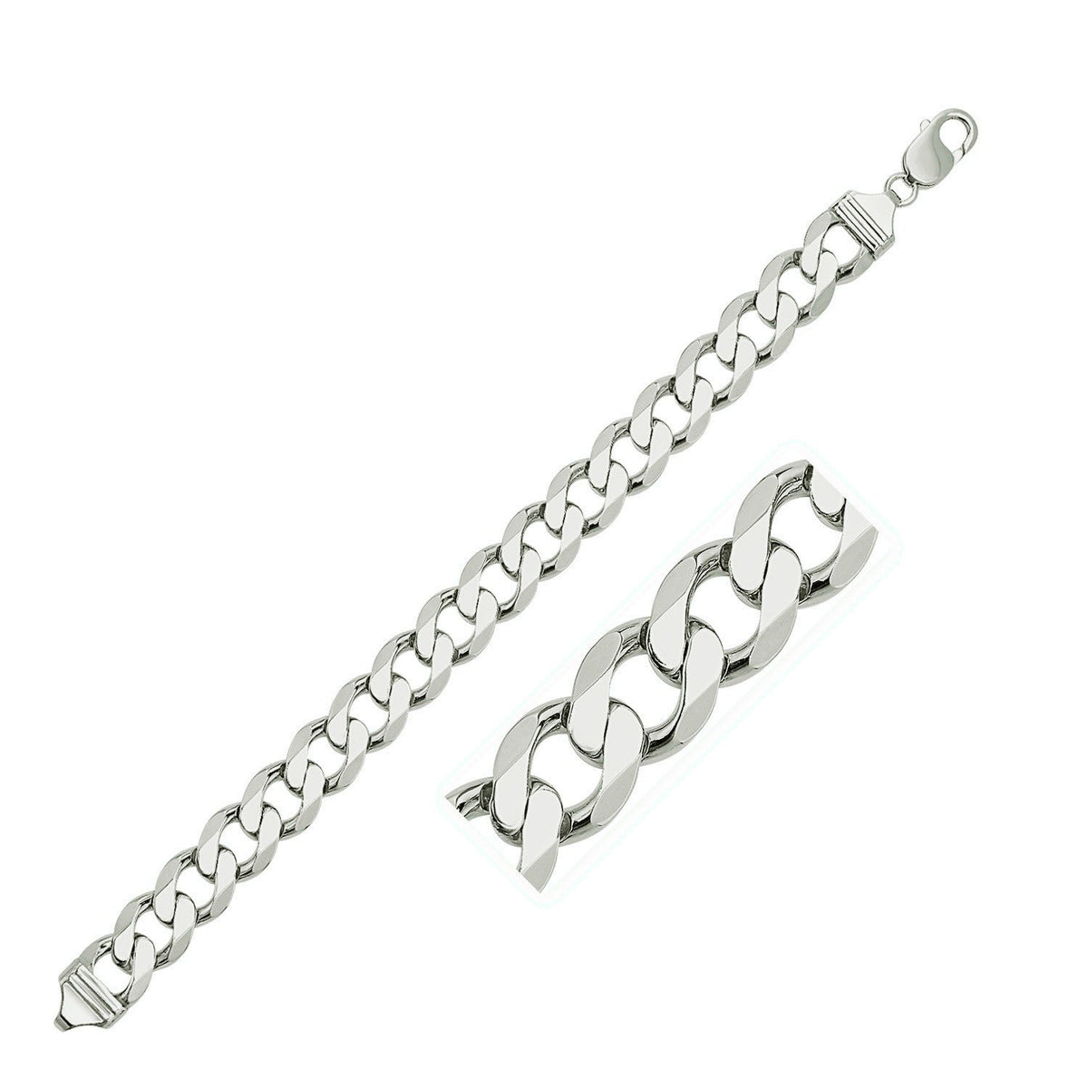Pulsera de plata de ley estilo barbada chapada en rodio de 11,6 mm