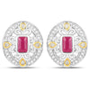0.77 Carat Genuine Ruby and White Diamond .925 Sterling Silver Earrings