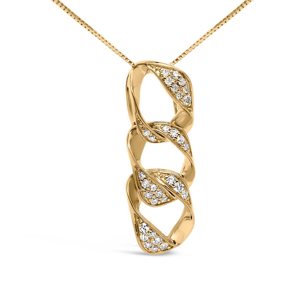 Collar con colgante de 18 pulgadas, de oro amarillo de 14K sobre plata de ley .925, con aros triples asimétricos entrelazados y diamantes de 1/6 Cttw (color H-I, claridad I1-I2)