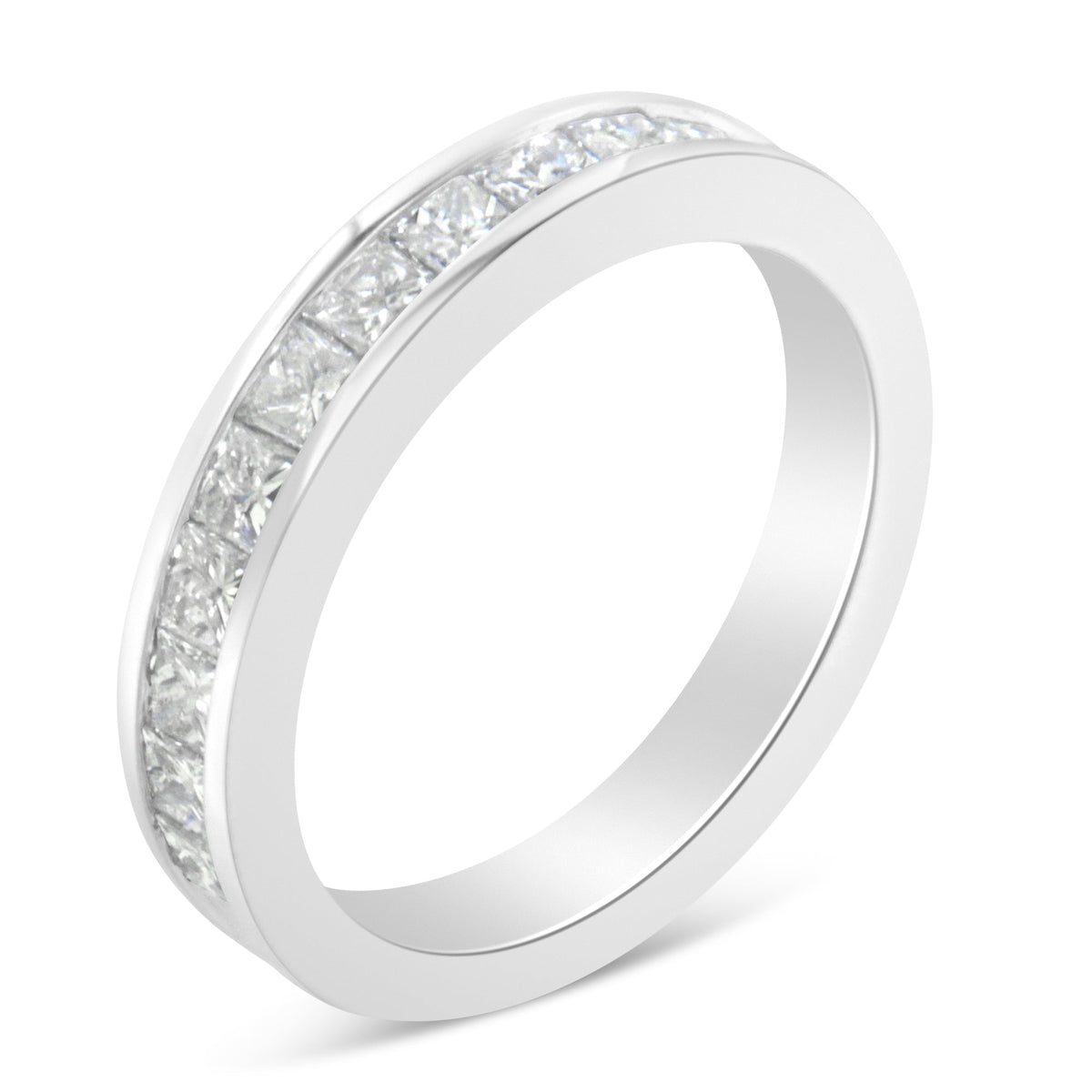 Anillo de banda de oro blanco de 18 quilates con diamantes talla princesa para mujer (1 quilate total, color G-H, claridad SI1-SI2) - Talla 6