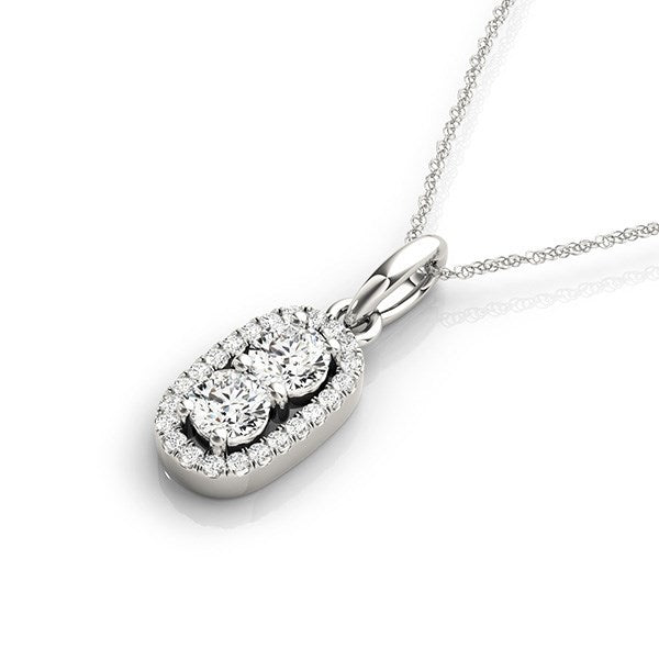 Colgante de diamantes de dos piedras en forma ovalada exterior de oro blanco de 14k (5/8 quilates en total)