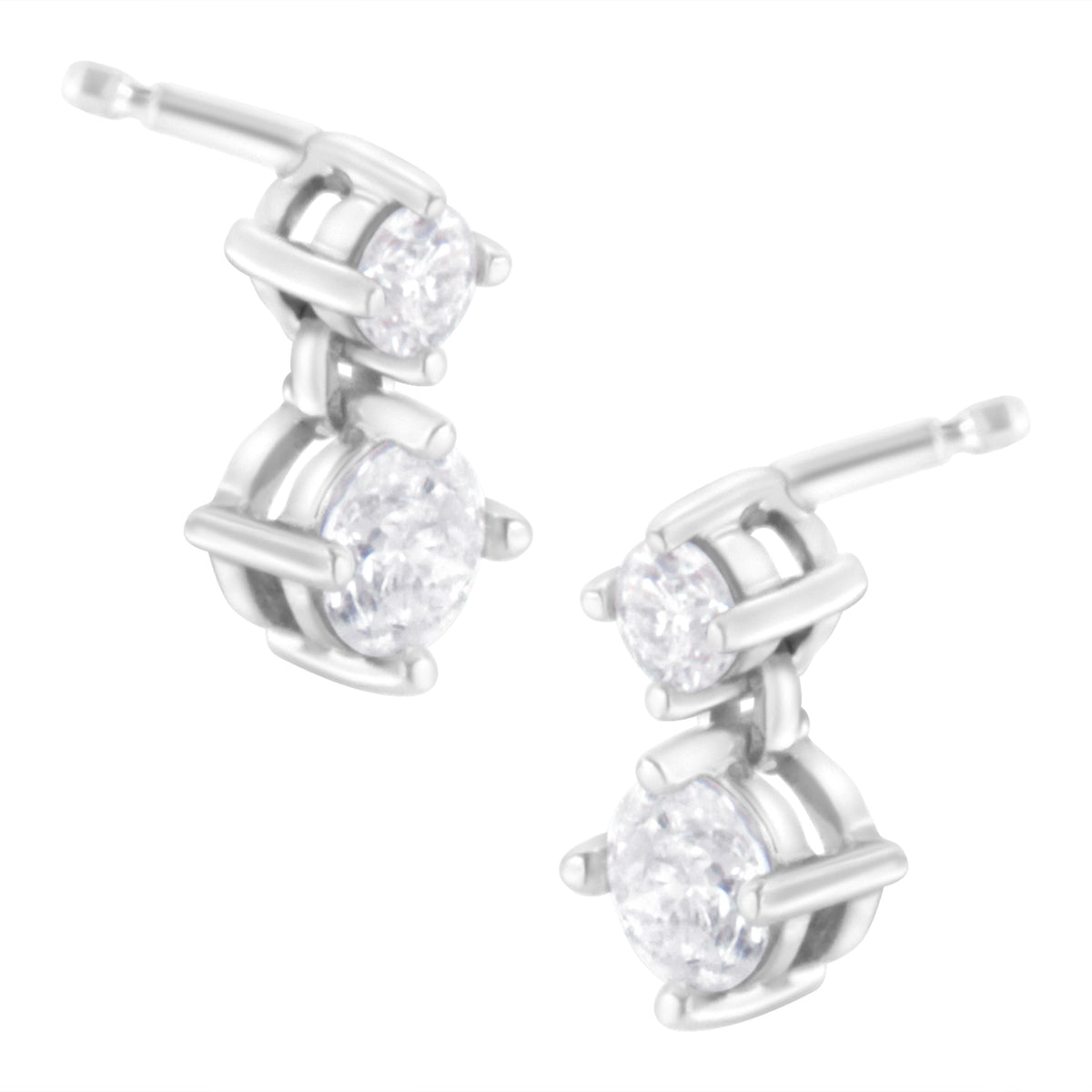 Pendientes de oro blanco de 14K con diamantes dobles de 1 quilate (claridad H-I, color SI2-I1)