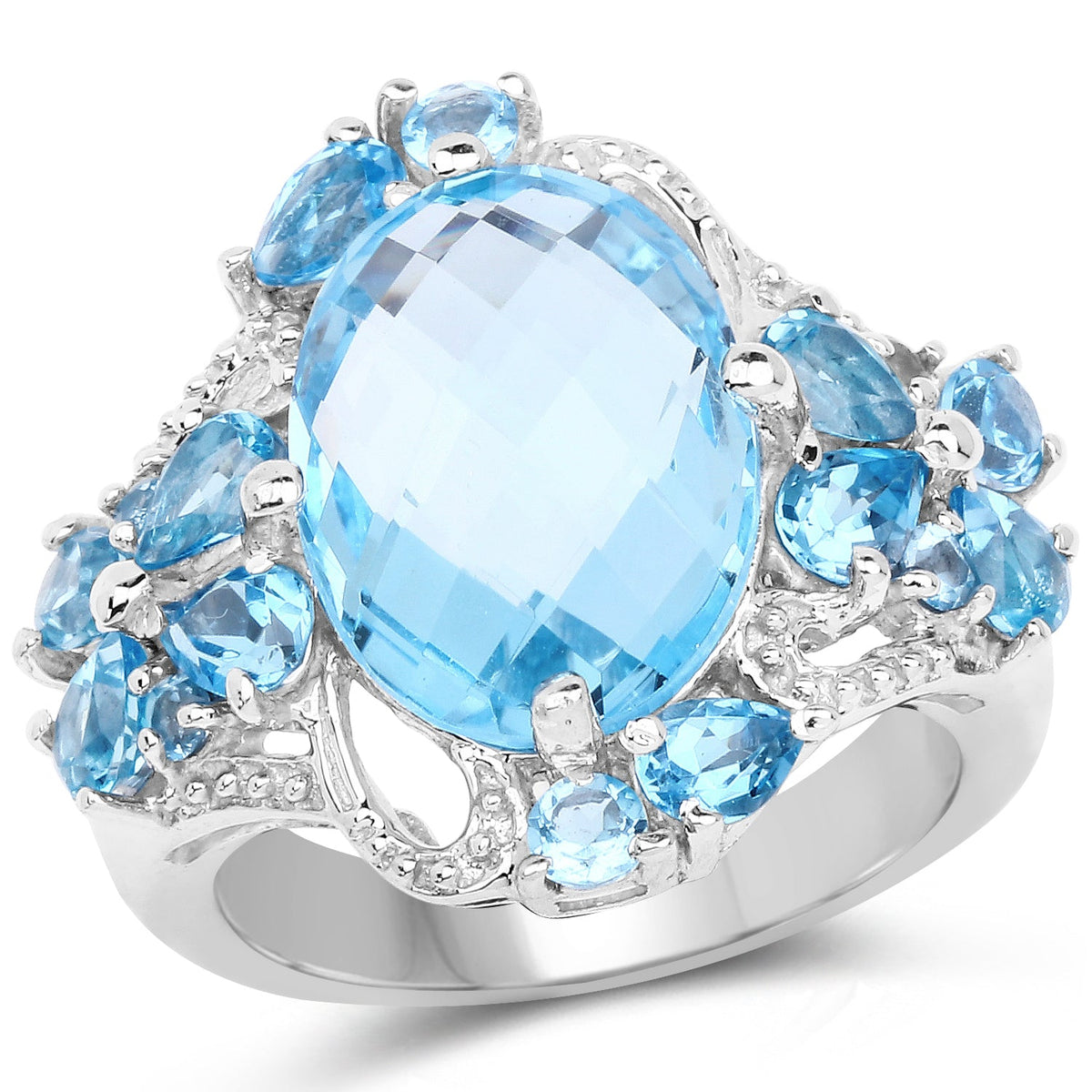 Anillo de Plata Fina .925 con Topacio Azul y Topacio Azul Suizo Genuinos de 9.50 Quilates